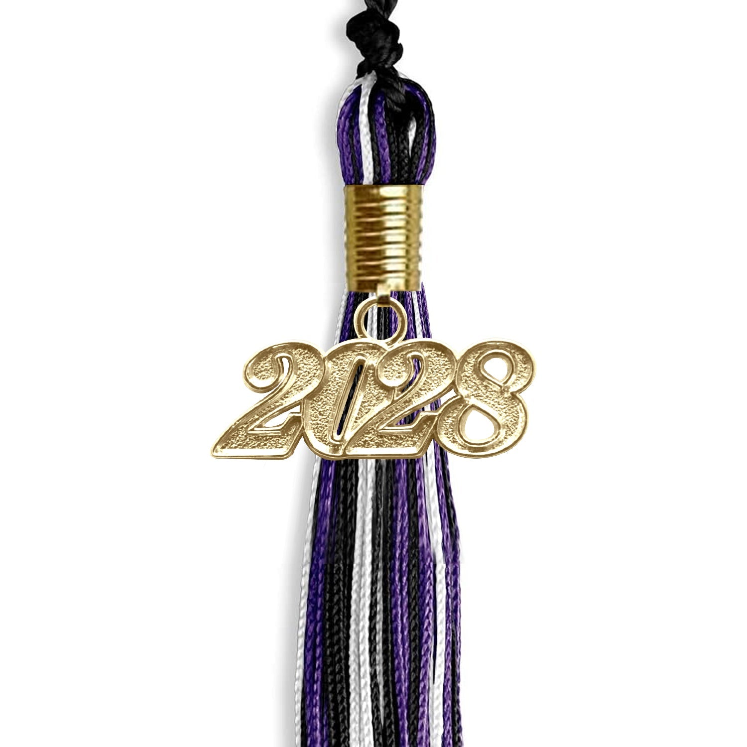 Black/Purple/White Mixed Color Graduation Tassel with Gold Bling Charm by Wholesale Grad Supply