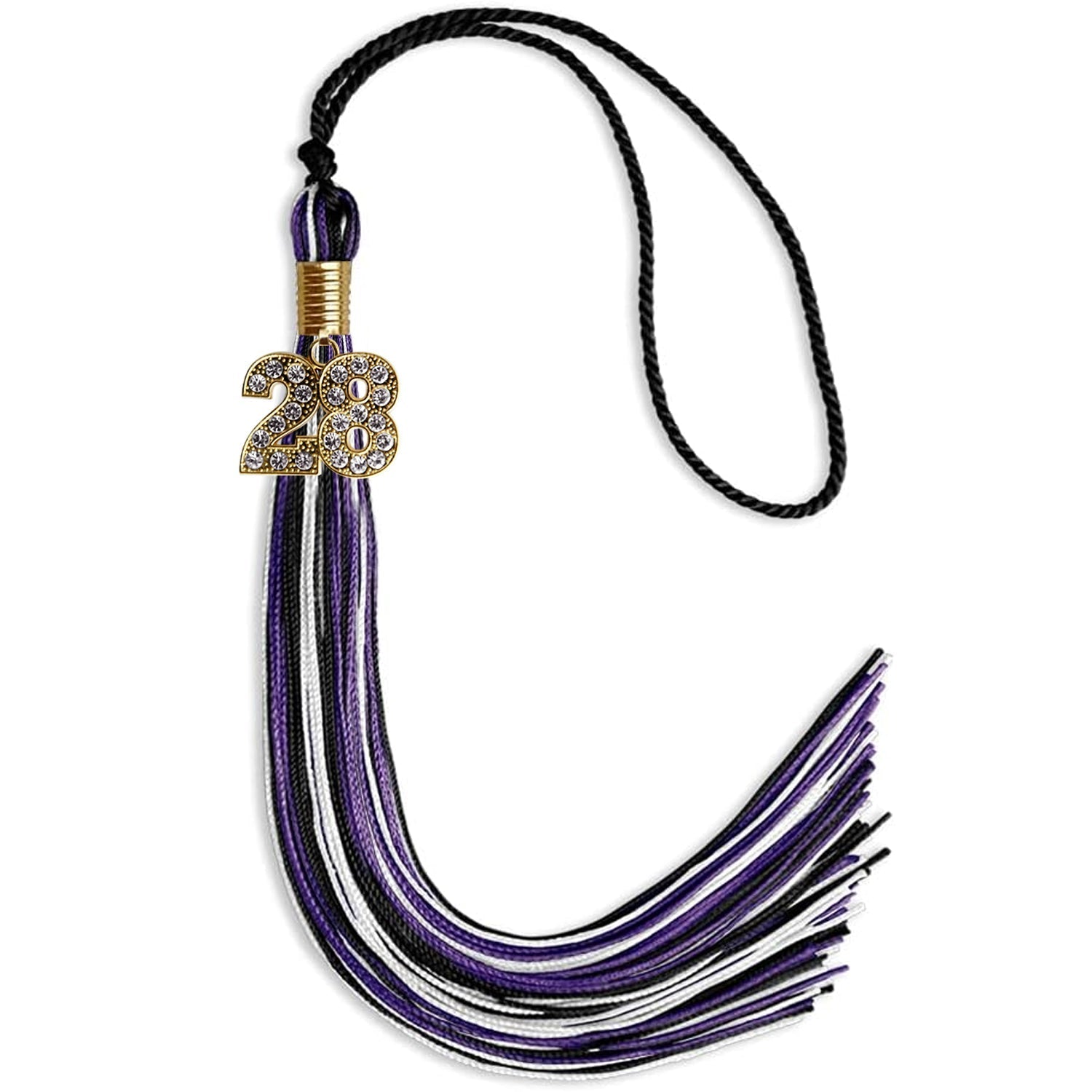 Black/Purple/White Mixed Color Graduation Tassel with Gold Bling Charm by Wholesale Grad Supply