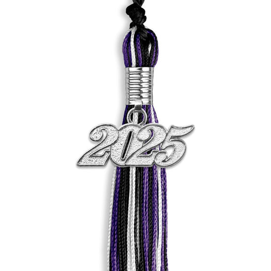 Black/Purple/White Mixed Color Graduation Tassel with Silver Bling Charm by Wholesale Grad Supply