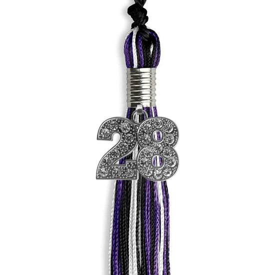 Black/Purple/White Mixed Color Graduation Tassel with Silver Bling Charm by Wholesale Grad Supply