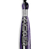 Black/Purple/White Mixed Color Graduation Tassel with Silver Stacked Date Drop by Wholesale Grad Supply