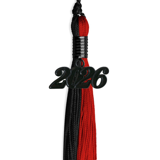Black/Red Graduation Tassel with Black Bling Charm by Wholesale Grad Supply