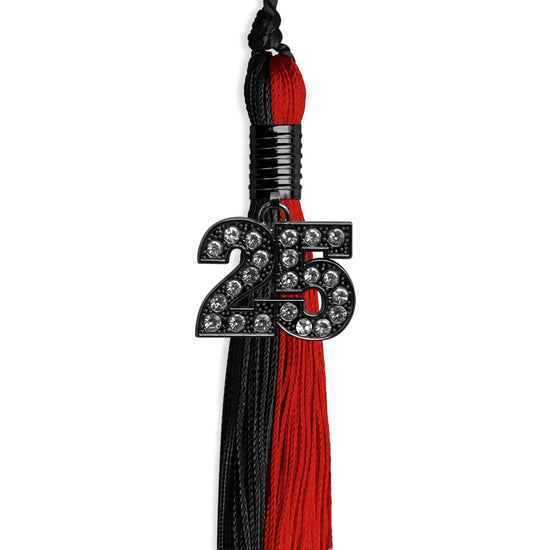 Black/Red Graduation Tassel with Black Bling Charm by Wholesale Grad Supply