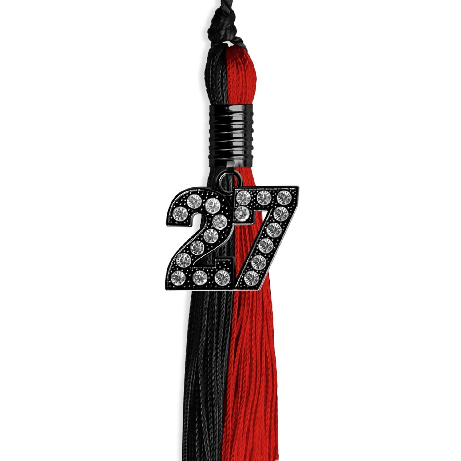 Black/Red Graduation Tassel with Black Bling Charm by Wholesale Grad Supply