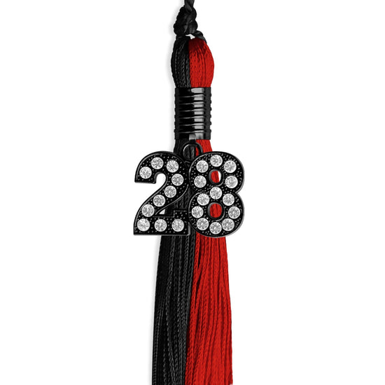 Black/Red Graduation Tassel with Black Bling Charm by Wholesale Grad Supply