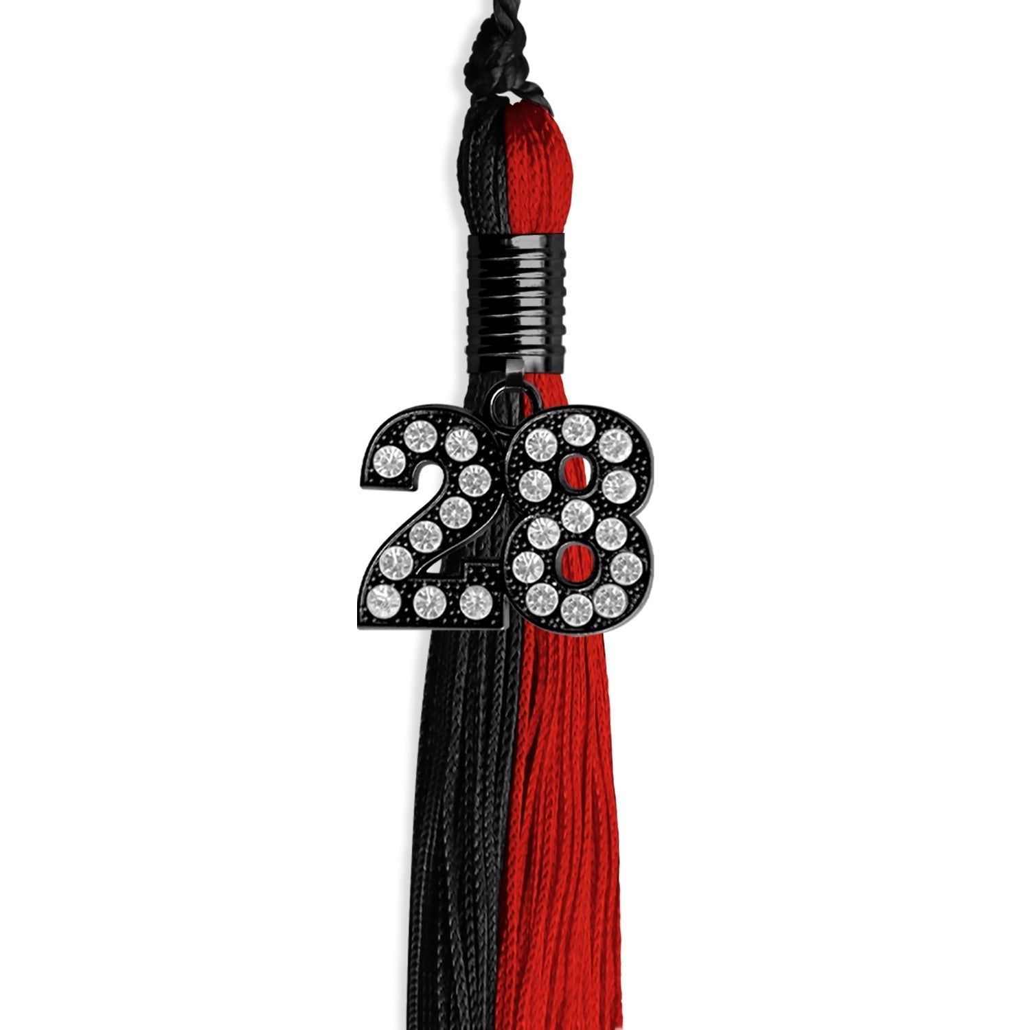 Black/Red Graduation Tassel with Black Bling Charm by Wholesale Grad Supply