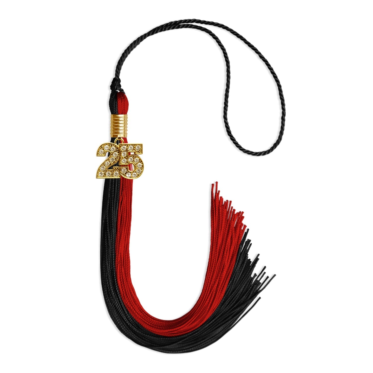 Black/Red Graduation Tassel with Gold Bling Charm by Wholesale Grad Supply
