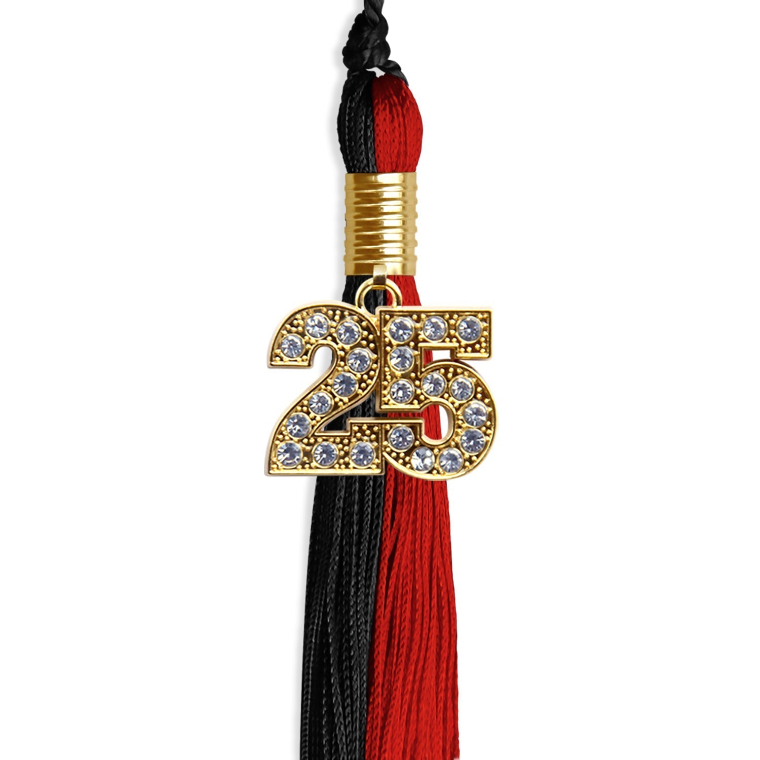 Black/Red Graduation Tassel with Gold Bling Charm by Wholesale Grad Supply