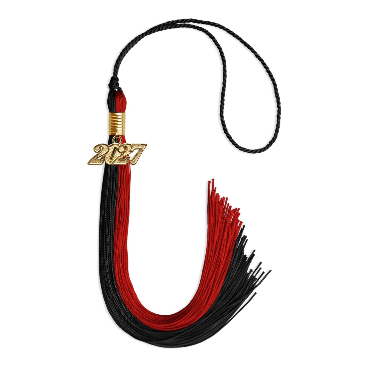 Black/Red Graduation Tassel with Gold Bling Charm by Wholesale Grad Supply