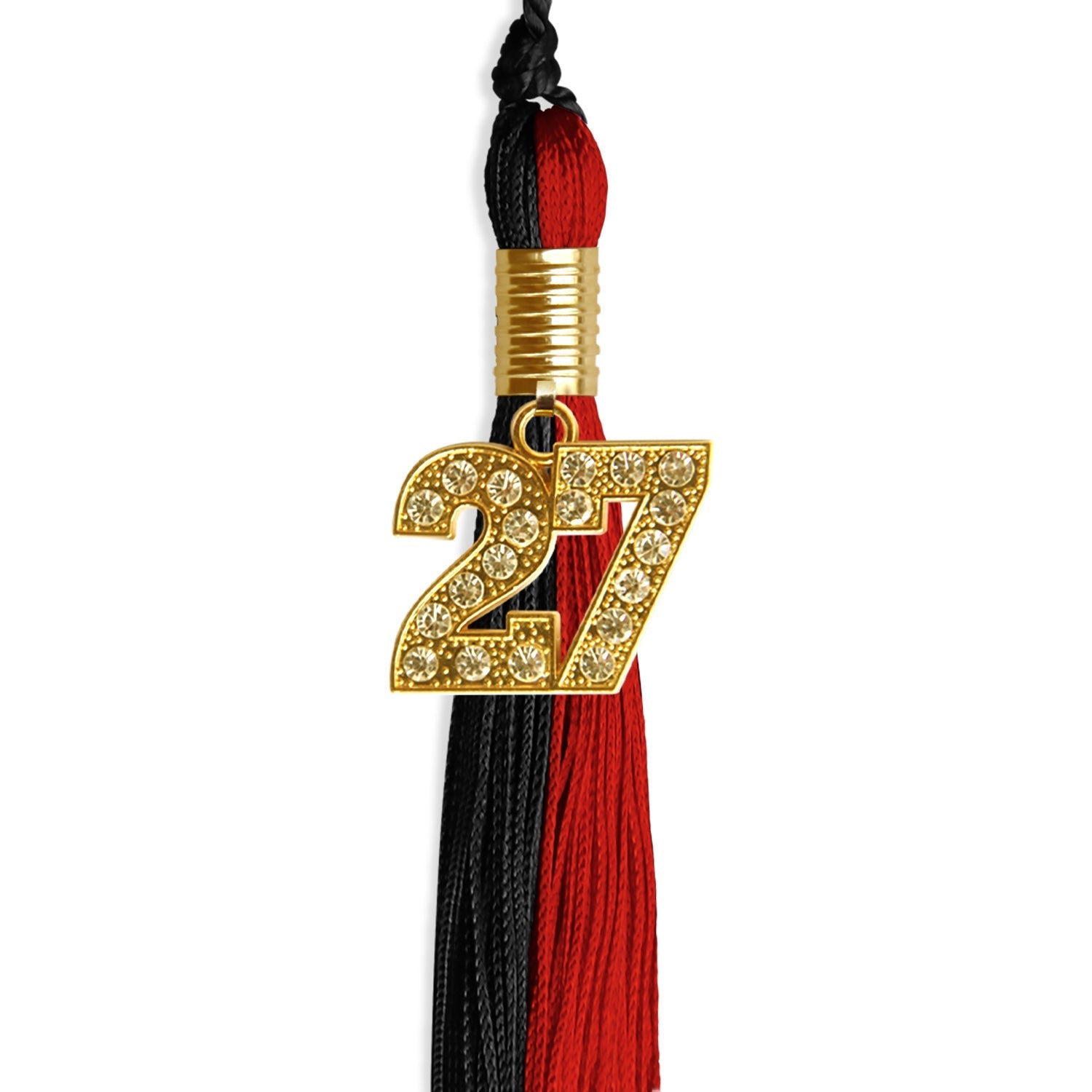 Black/Red Graduation Tassel with Gold Bling Charm by Wholesale Grad Supply