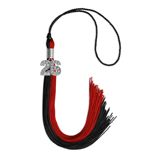 Black/Red Graduation Tassel with Silver Bling Charm by Wholesale Grad Supply