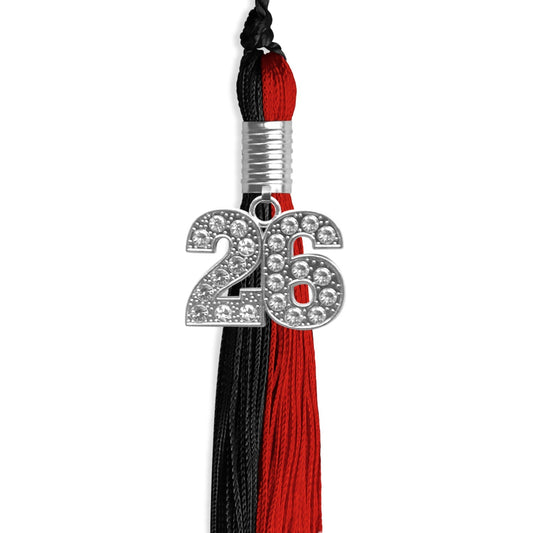 Black/Red Graduation Tassel with Silver Bling Charm by Wholesale Grad Supply
