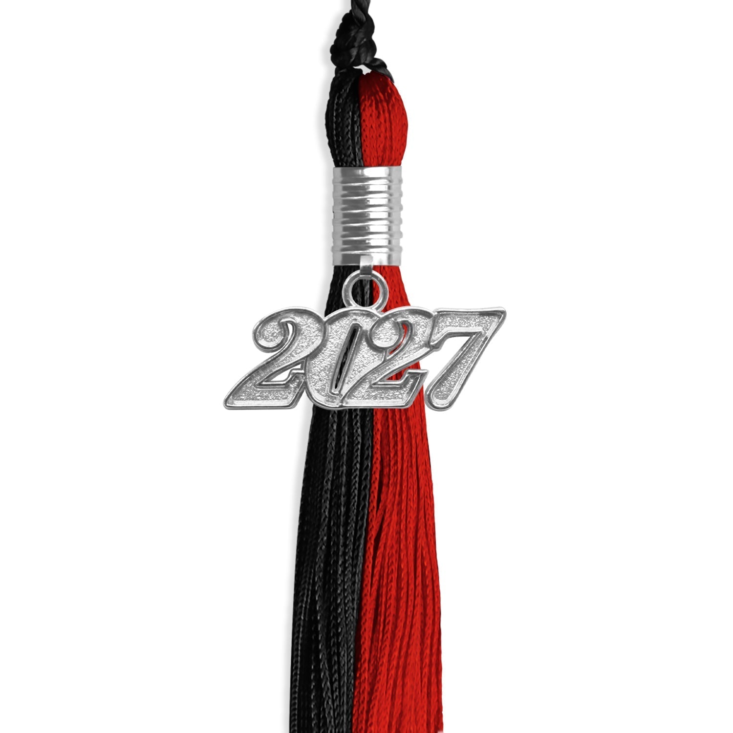 Black/Red Graduation Tassel with Silver Bling Charm by Wholesale Grad Supply