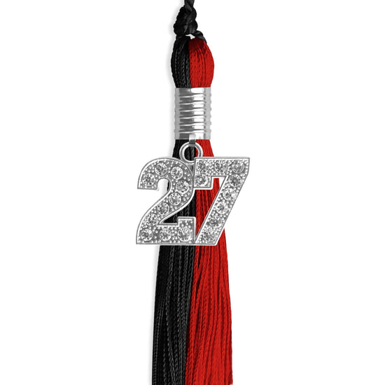 Black/Red Graduation Tassel with Silver Bling Charm by Wholesale Grad Supply