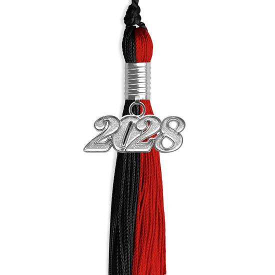 Black/Red Graduation Tassel with Silver Bling Charm by Wholesale Grad Supply