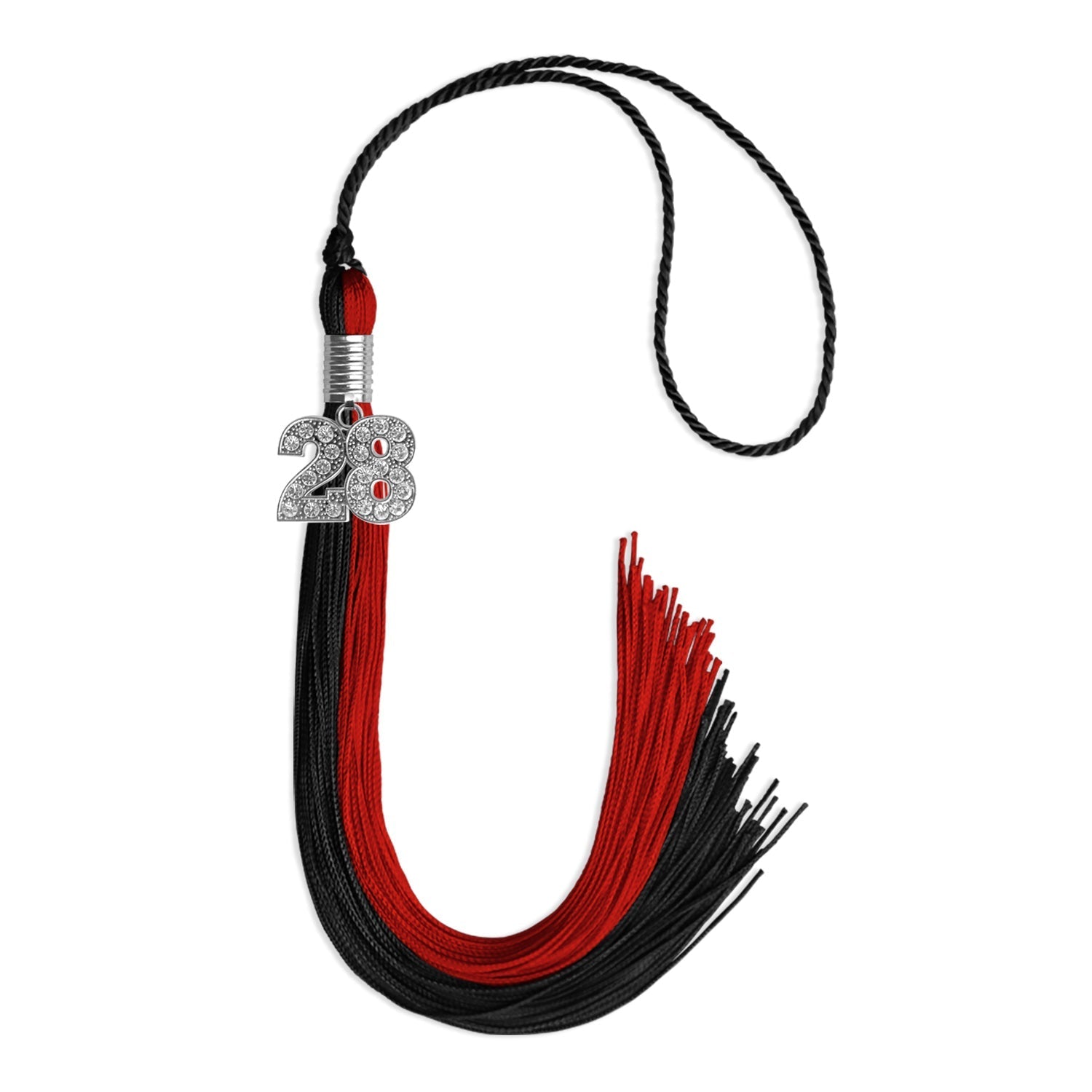 Black/Red Graduation Tassel with Silver Bling Charm by Wholesale Grad Supply