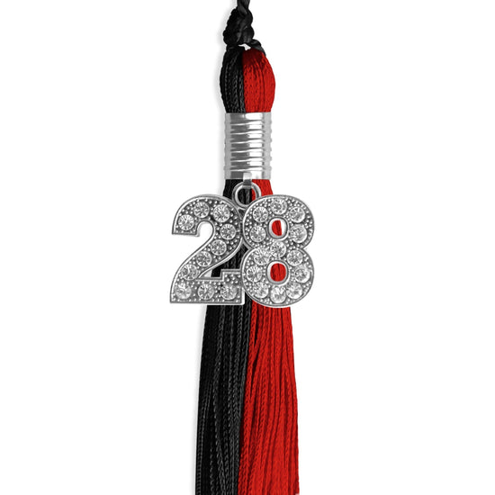 Black/Red Graduation Tassel with Silver Bling Charm by Wholesale Grad Supply