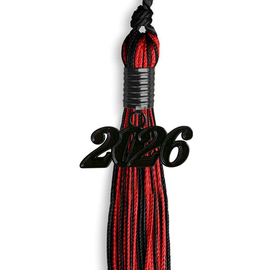 Black/Red Mixed Color Graduation Tassel with Black Bling Charm by Wholesale Grad Supply