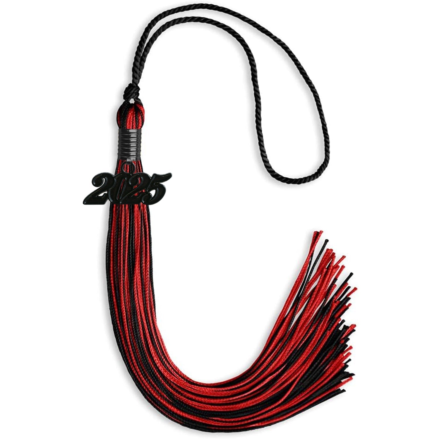 Black/Red Mixed Color Graduation Tassel with Black Bling Charm by Wholesale Grad Supply