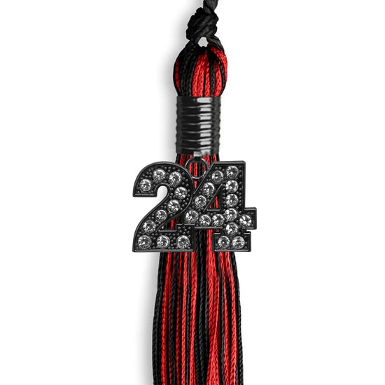 Black/Red Mixed Color Graduation Tassel with Black Bling Charm by Wholesale Grad Supply