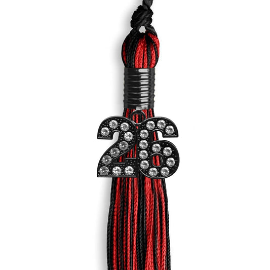 Black/Red Mixed Color Graduation Tassel with Black Bling Charm by Wholesale Grad Supply