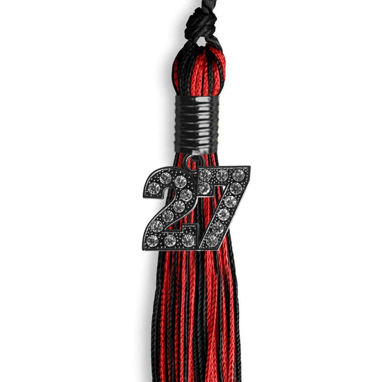 Black/Red Mixed Color Graduation Tassel with Black Bling Charm by Wholesale Grad Supply