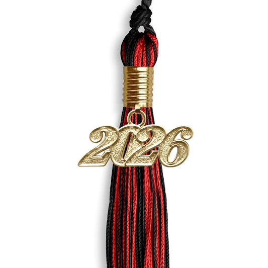 Black/Red Mixed Color Graduation Tassel with Gold Bling Charm by Wholesale Grad Supply