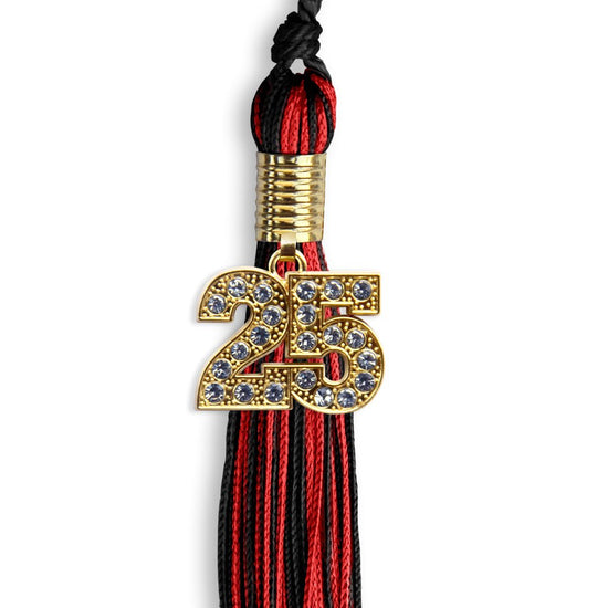 Black/Red Mixed Color Graduation Tassel with Gold Bling Charm by Wholesale Grad Supply