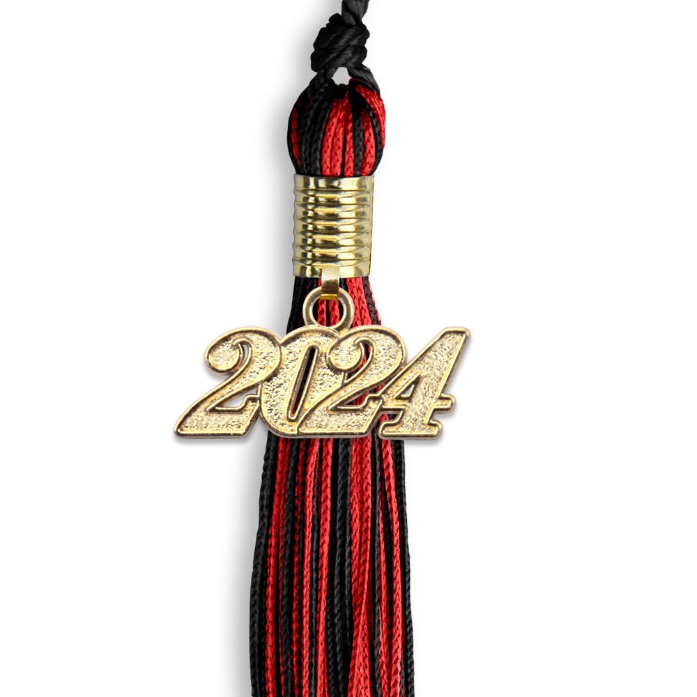 Black/Red Mixed Color Graduation Tassel with Gold Bling Charm by Wholesale Grad Supply