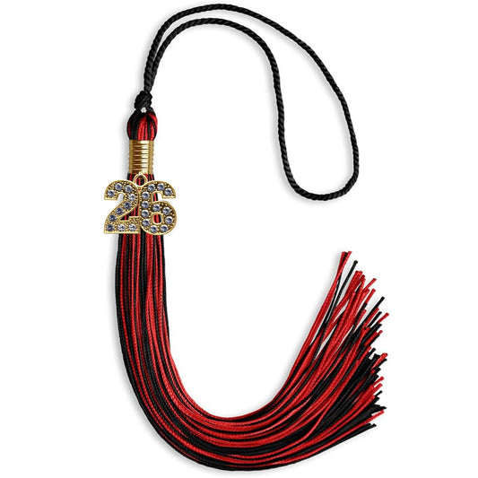 Black/Red Mixed Color Graduation Tassel with Gold Bling Charm by Wholesale Grad Supply