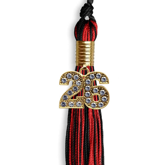 Black/Red Mixed Color Graduation Tassel with Gold Bling Charm by Wholesale Grad Supply