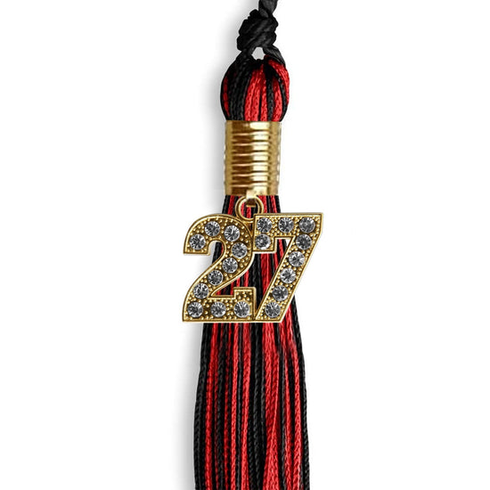 Black/Red Mixed Color Graduation Tassel with Gold Bling Charm by Wholesale Grad Supply