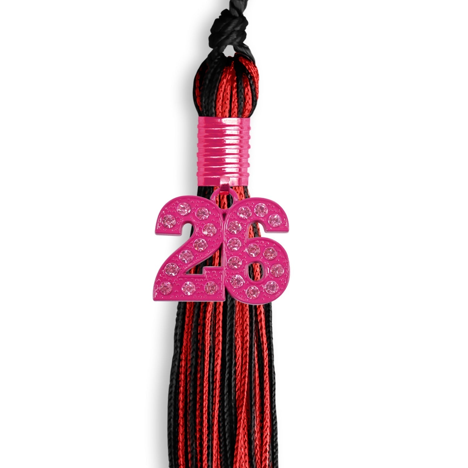 Black/Red Mixed Color Graduation Tassel with Pink Bling Charm by Wholesale Grad Supply