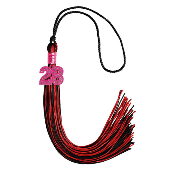 Black/Red Mixed Color Graduation Tassel with Pink Bling Charm by Wholesale Grad Supply