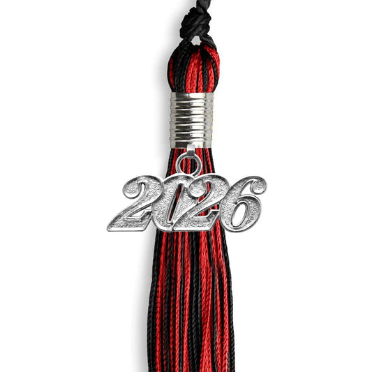 Black/Red Mixed Color Graduation Tassel with Silver Bling Charm by Wholesale Grad Supply