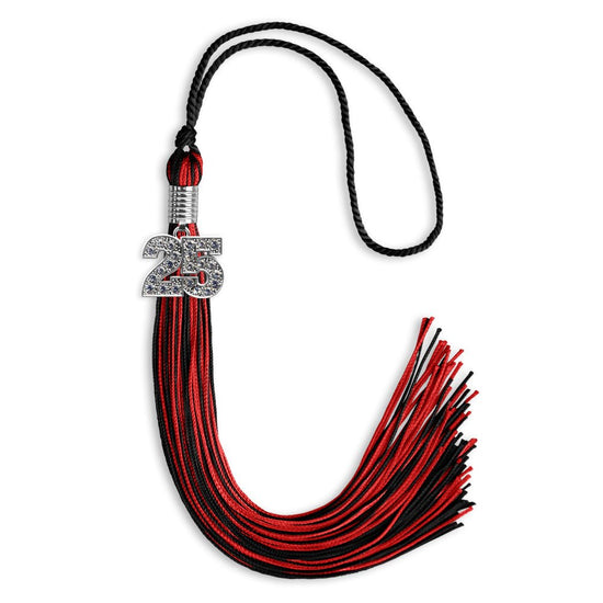 Black/Red Mixed Color Graduation Tassel with Silver Bling Charm by Wholesale Grad Supply