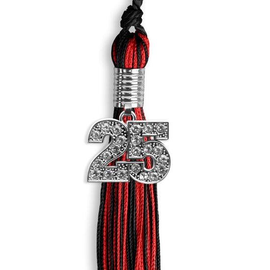 Black/Red Mixed Color Graduation Tassel with Silver Bling Charm by Wholesale Grad Supply