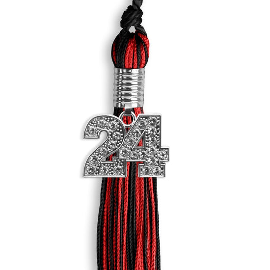 Black/Red Mixed Color Graduation Tassel with Silver Bling Charm by Wholesale Grad Supply