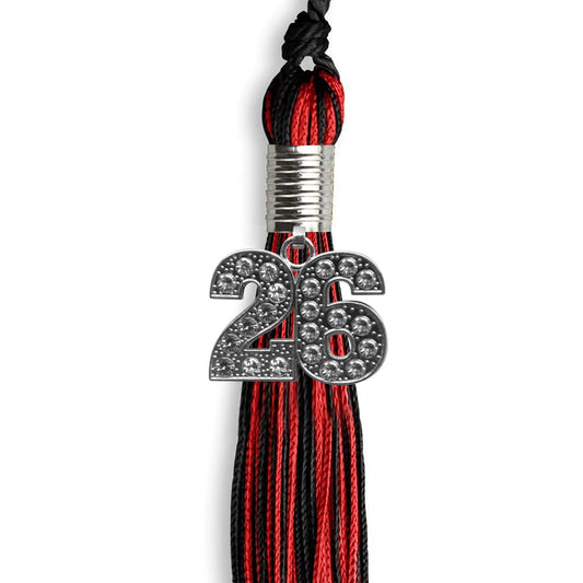 Black/Red Mixed Color Graduation Tassel with Silver Bling Charm by Wholesale Grad Supply
