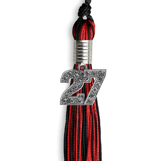 Black/Red Mixed Color Graduation Tassel with Silver Bling Charm by Wholesale Grad Supply