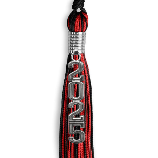 Black/Red Mixed Color Graduation Tassel with Stacked Silver Date Drop by Wholesale Grad Supply