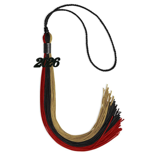 Black/Red/Antique Gold Graduation Tassel with Black Bling Charm by Wholesale Grad Supply