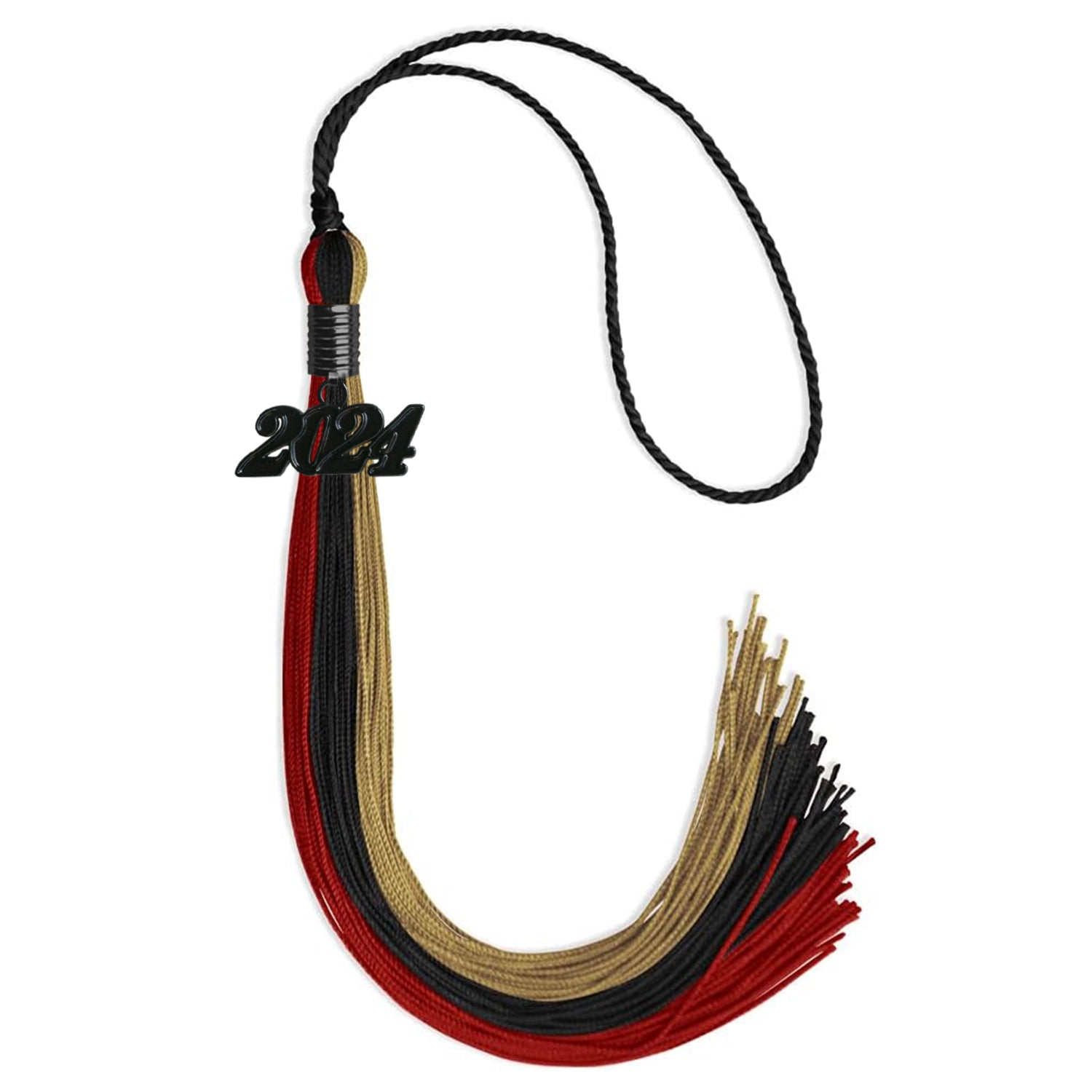 Black/Red/Antique Gold Graduation Tassel with Black Bling Charm by Wholesale Grad Supply