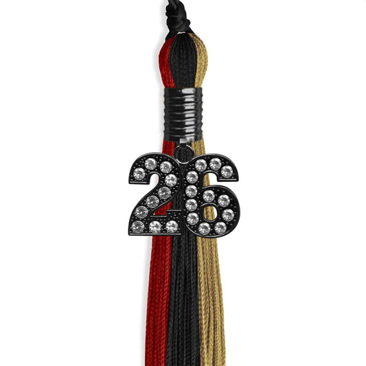 Black/Red/Antique Gold Graduation Tassel with Black Bling Charm by Wholesale Grad Supply