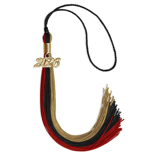 Black/Red/Antique Gold Graduation Tassel with Gold Bling Charm by Wholesale Grad Supply