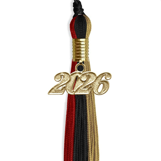Black/Red/Antique Gold Graduation Tassel with Gold Bling Charm by Wholesale Grad Supply