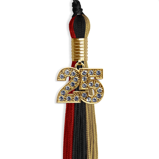 Black/Red/Antique Gold Graduation Tassel with Gold Bling Charm by Wholesale Grad Supply