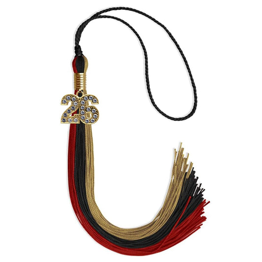 Black/Red/Antique Gold Graduation Tassel with Gold Bling Charm by Wholesale Grad Supply