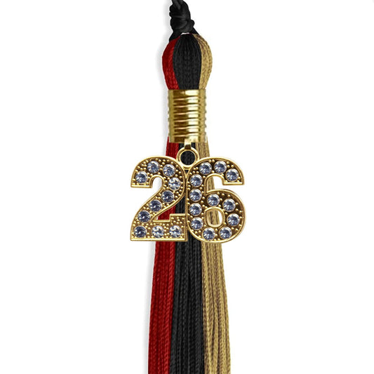 Black/Red/Antique Gold Graduation Tassel with Gold Bling Charm by Wholesale Grad Supply
