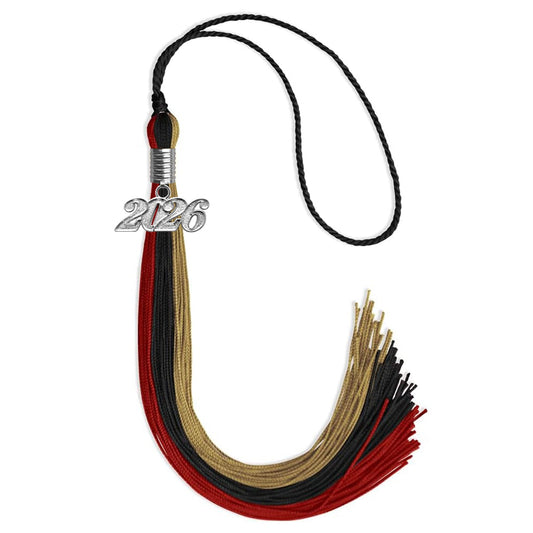 Black/Red/Antique Gold Graduation Tassel with Silver Bling Charm by Wholesale Grad Supply